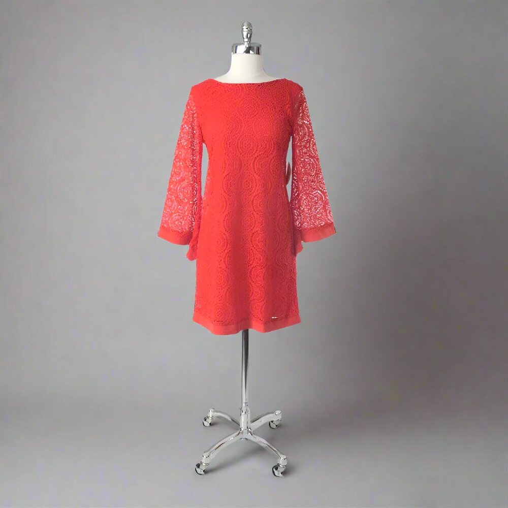 60s Look Orange Bell Sleeve Shift Dress